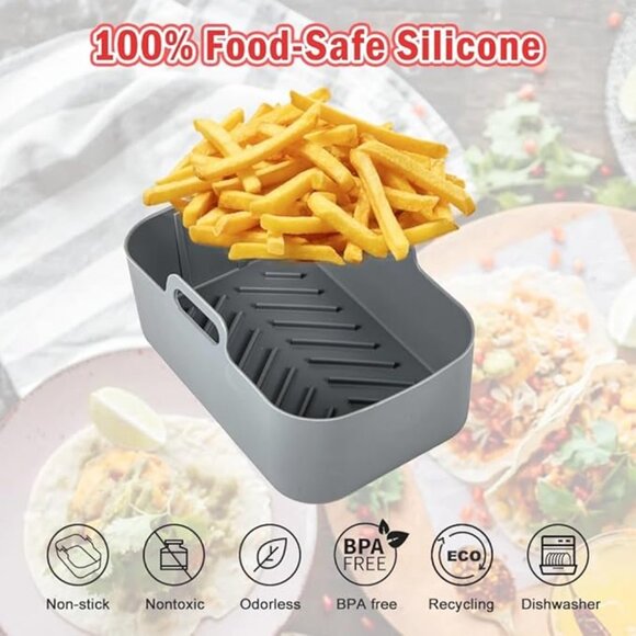 2/$14 💥🆕 Air Fryer Gray Reusable Rectangle Silicon Liners | 2 Pack | 4730 - Picture 3 of 6